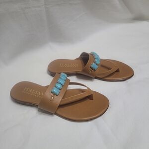 New Italian Shoemakers Women's Tan Sandals with Blue Accents